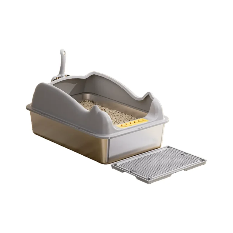 304 Stainless Steel Top Entry Cat Litter Box with High Sided Shield