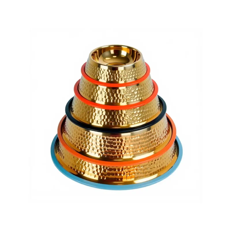 bowls for dogs Wholesale heavy duty 304 stainless steel dog cage water bowl with gold hammered finish