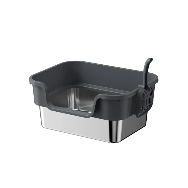 cat litter box for small spaces Extra high 25cm cat litter box top entry stainless steel in Space Gray.