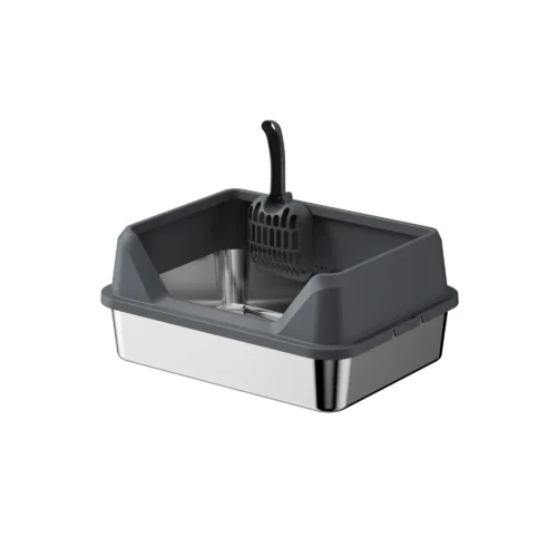 cheap litter box for cats Open top cat litter box made of 304 stainless steel with grey high sided splash guard