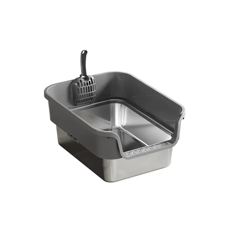 covered litter boxes for cats Wholesale large cat litter box enclosure with high sided stainless steel walls and grey splash guard
