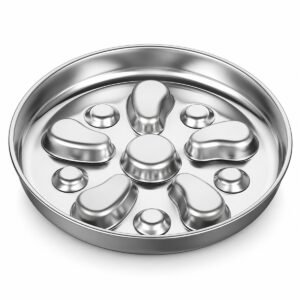 flower-slow-feeder-main 304 stainless steel flower-pattern slow feeder dog bowl on white background