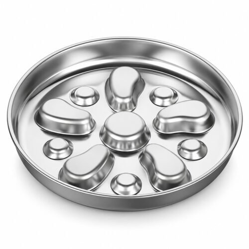 flower-slow-feeder-main 304 stainless steel flower-pattern slow feeder dog bowl on white background