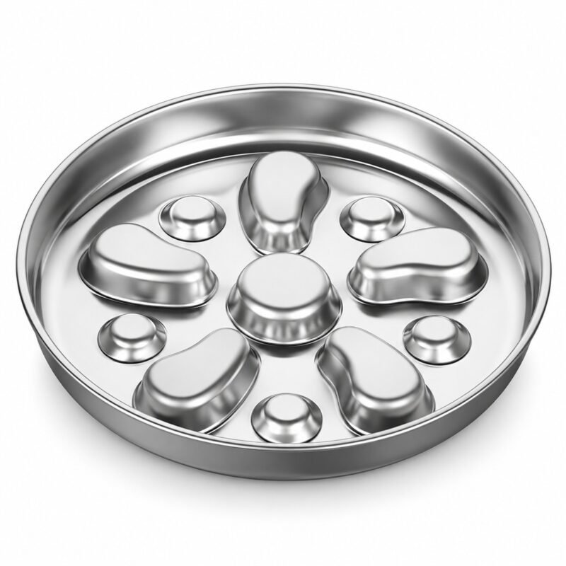 flower-slow-feeder-main 304 stainless steel flower-pattern slow feeder dog bowl on white background