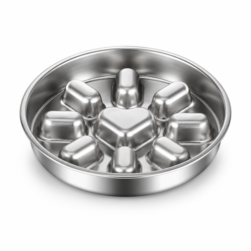 stainless-steel-slow-feeder-main Stainless steel slow feeder dog bowl with heart-shaped center